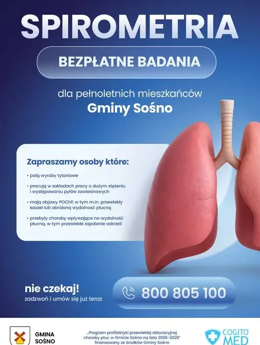 Bezpłatne badania spirometryczne w Gminie Sośno – 26 września 2026