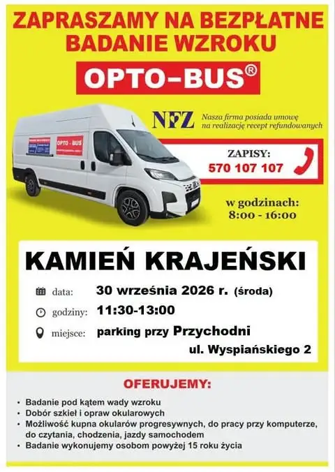 Bezpłatne badanie wzroku w Kamieniu Krajeńskim – Opto-Bus już 30 września