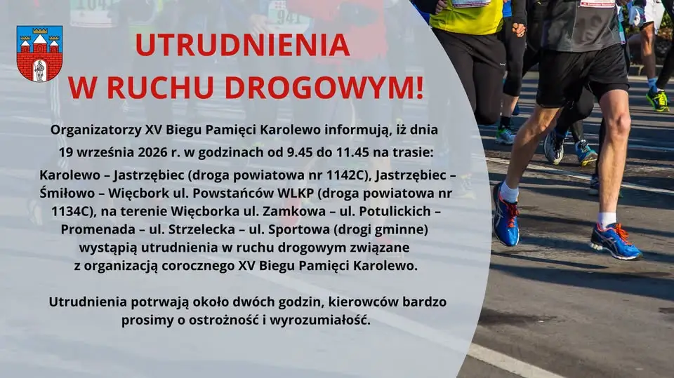 XV Bieg Pamięci Karolewo – Więcbork: utrudnienia w ruchu 19 września