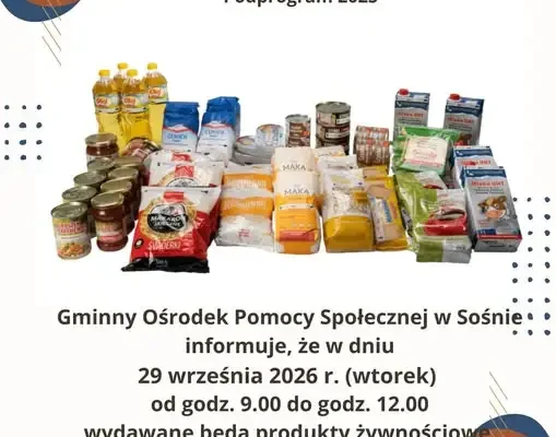 GOPS Sośno: wydawka żywności z Programu Fundusze Europejskie na Pomoc Żywnościową