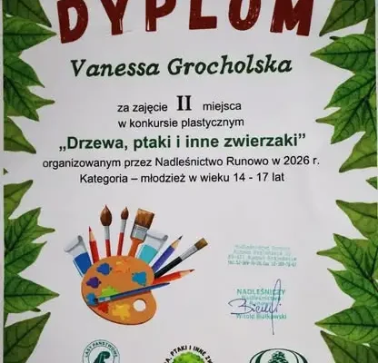 Vanessa Grocholska z Wiecborka nagrodzona w konkursie plastycznym Nadleśnictwa Runowo