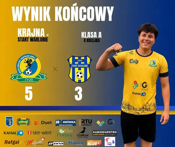 MLKS Krajna Sępólno wygrywa 5:3 ze Startem Warlubie w X kolejce A-klasy